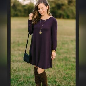 Loft Outlet plum / purple long sleeves trapeze dress XS petite